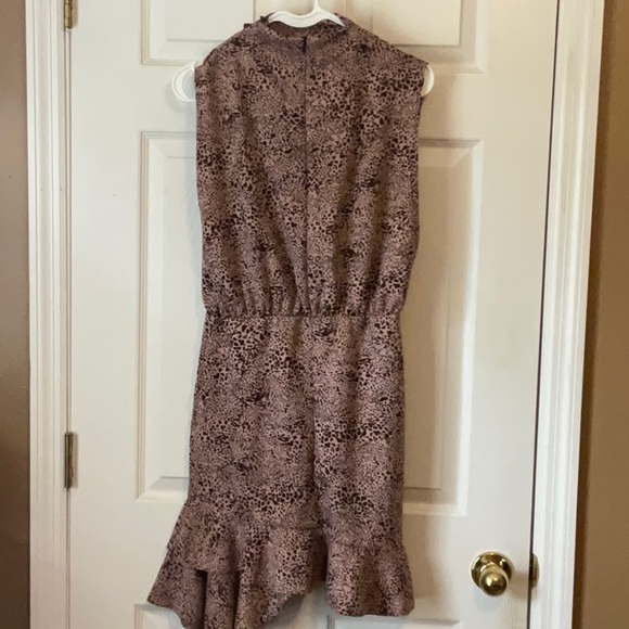 PrettyLittleThing Dusty Pink Dalmatian High Neck Frill Hem Bodycon Dress Size 10 - Picture 3 of 12